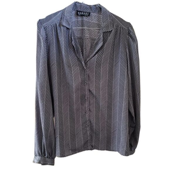 Dabney Women's Gray & Black Shimmer Striped Long Sleeve Button Down Blouse - Picture 1 of 4